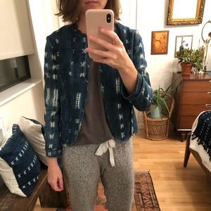 Shibori denim raw edge Anthropologie jean jacket